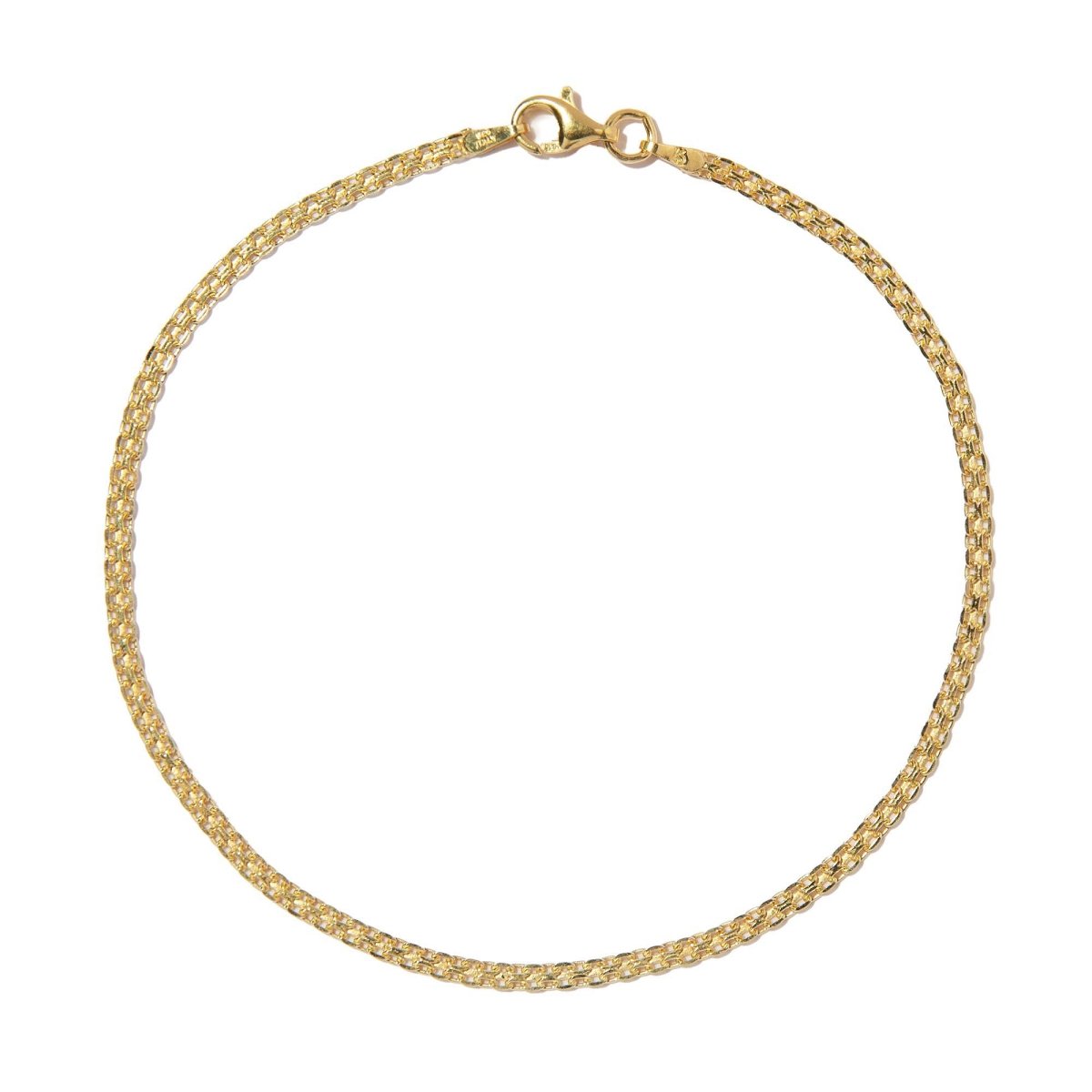 Gold vermeil Bismark mesh chain anklet with a lobster clasp, on a white background
