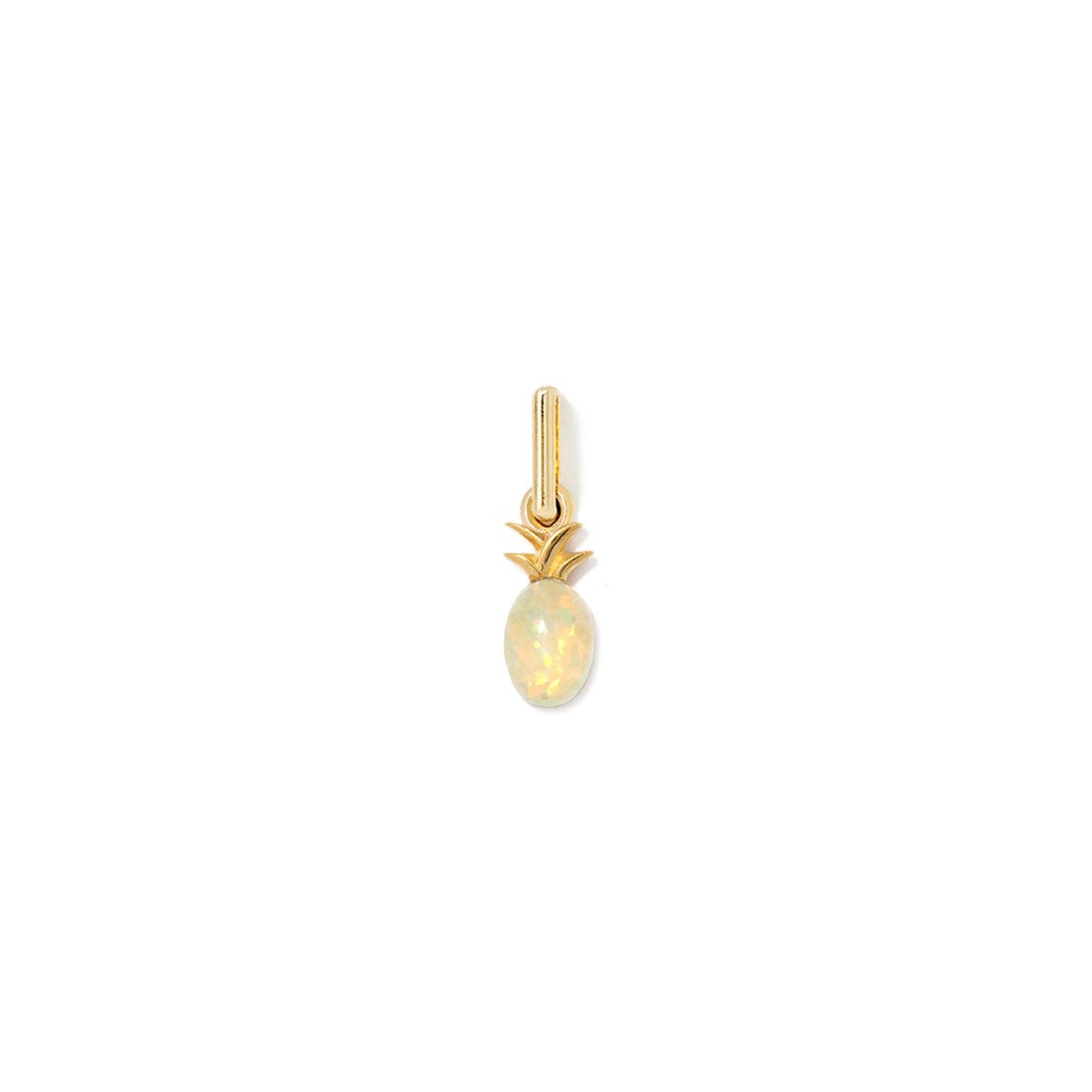 Gold vermeil pineapple charm with a white opal body, on a white background
