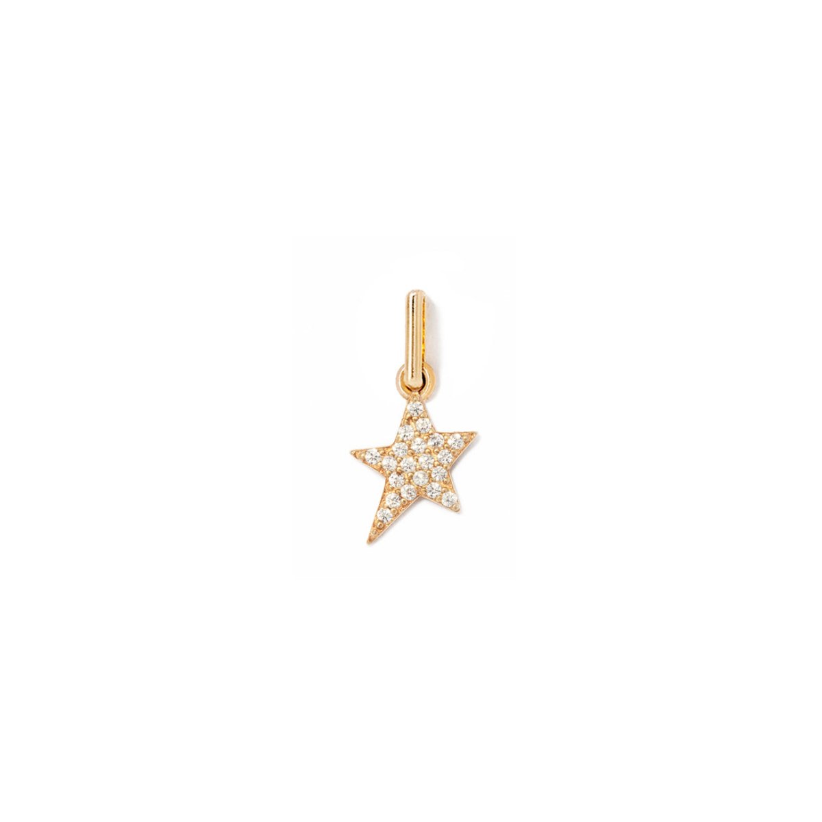 Gold vermeil pavé star charm with clear stones, on a white background