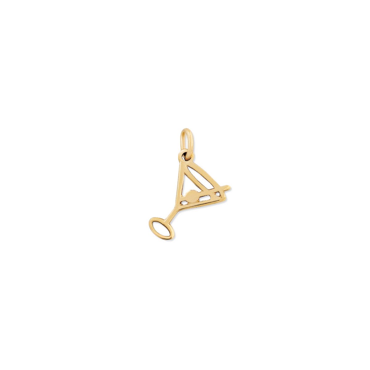 14K gold open-outline martini glass charm pendant with a jump ring, on a white background