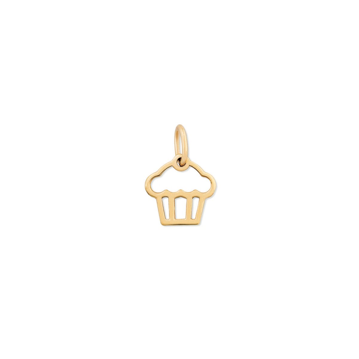 14K gold open cupcake charm pendant, shown on a white background