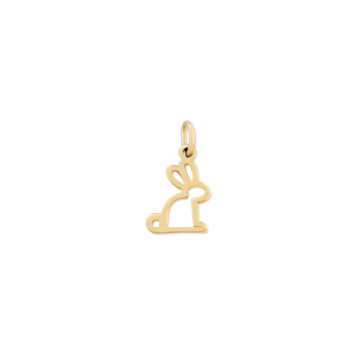 14K gold open rabbit outline charm pendant, on a white background