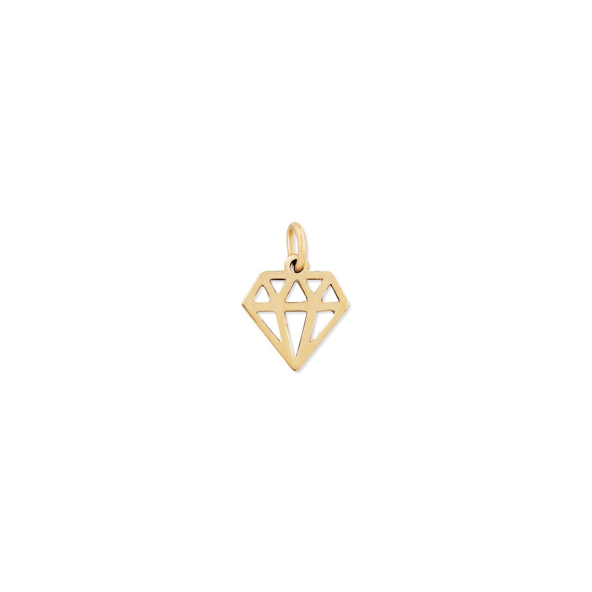 14K gold cutout diamond-shape charm pendant with a jump ring, on a white background
