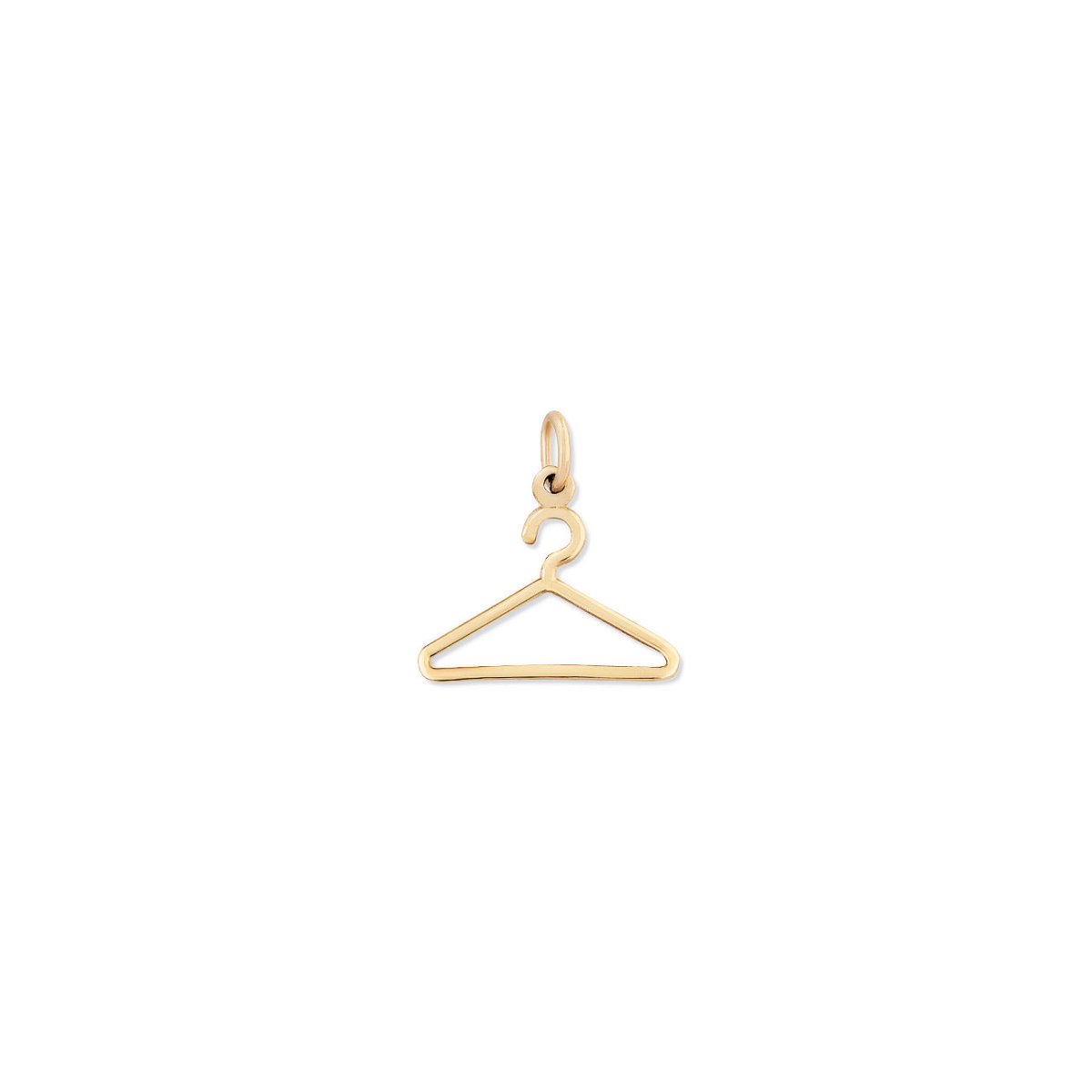 14K gold clothes hanger charm pendant, on a white background