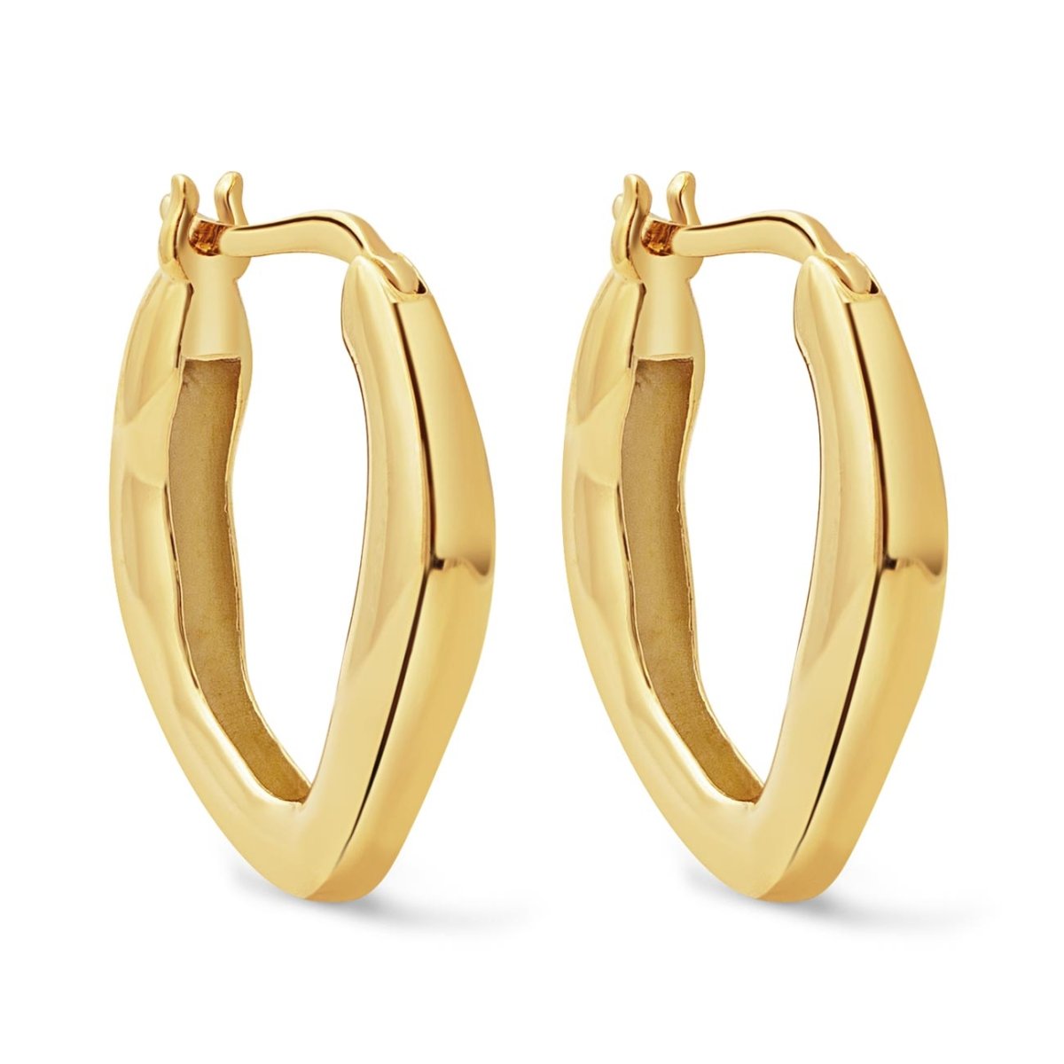Gold vermeil sculptural mini hoops with a pointed wavy outline, on a white background