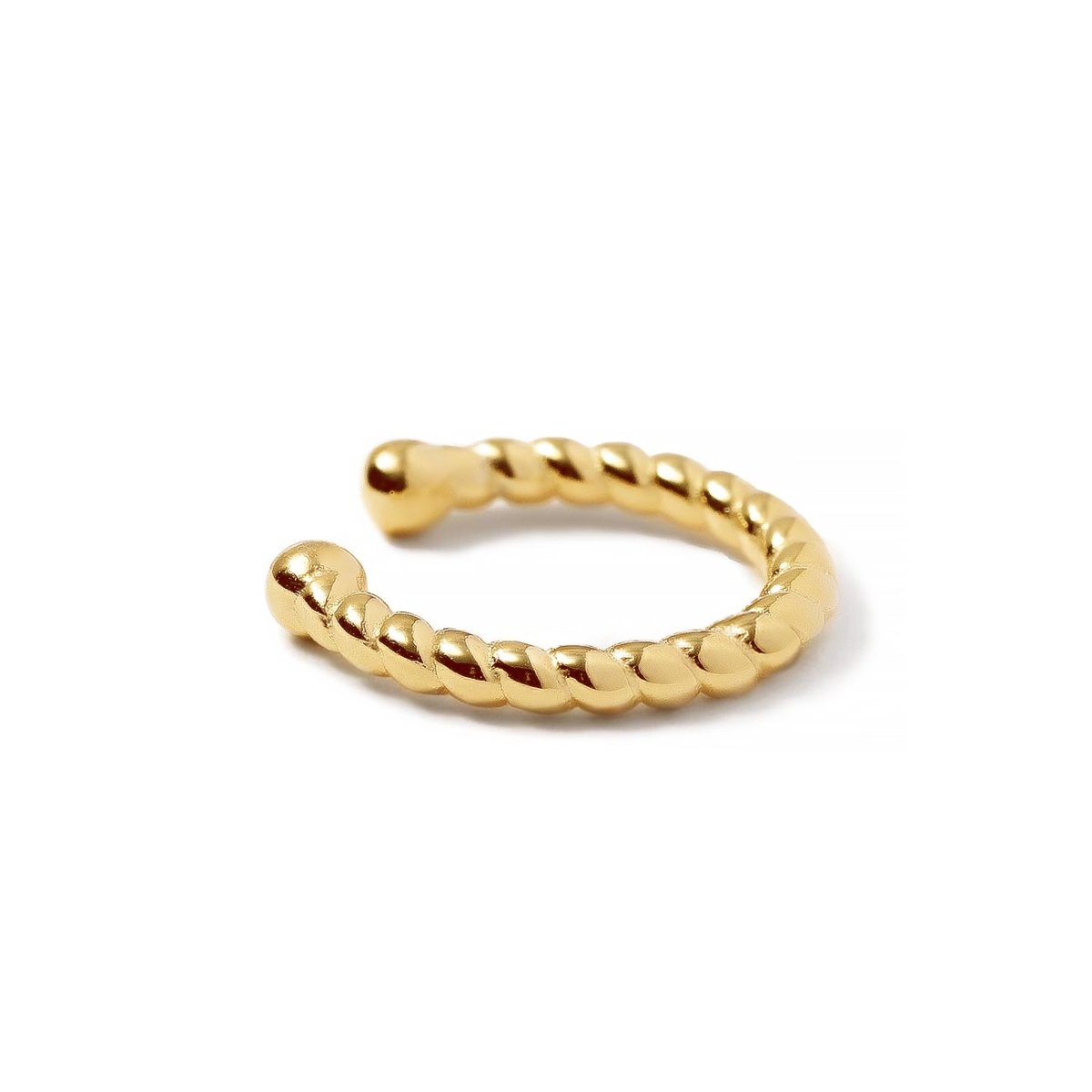 Gold vermeil rope-twist ear cuff with an open band, on a white background