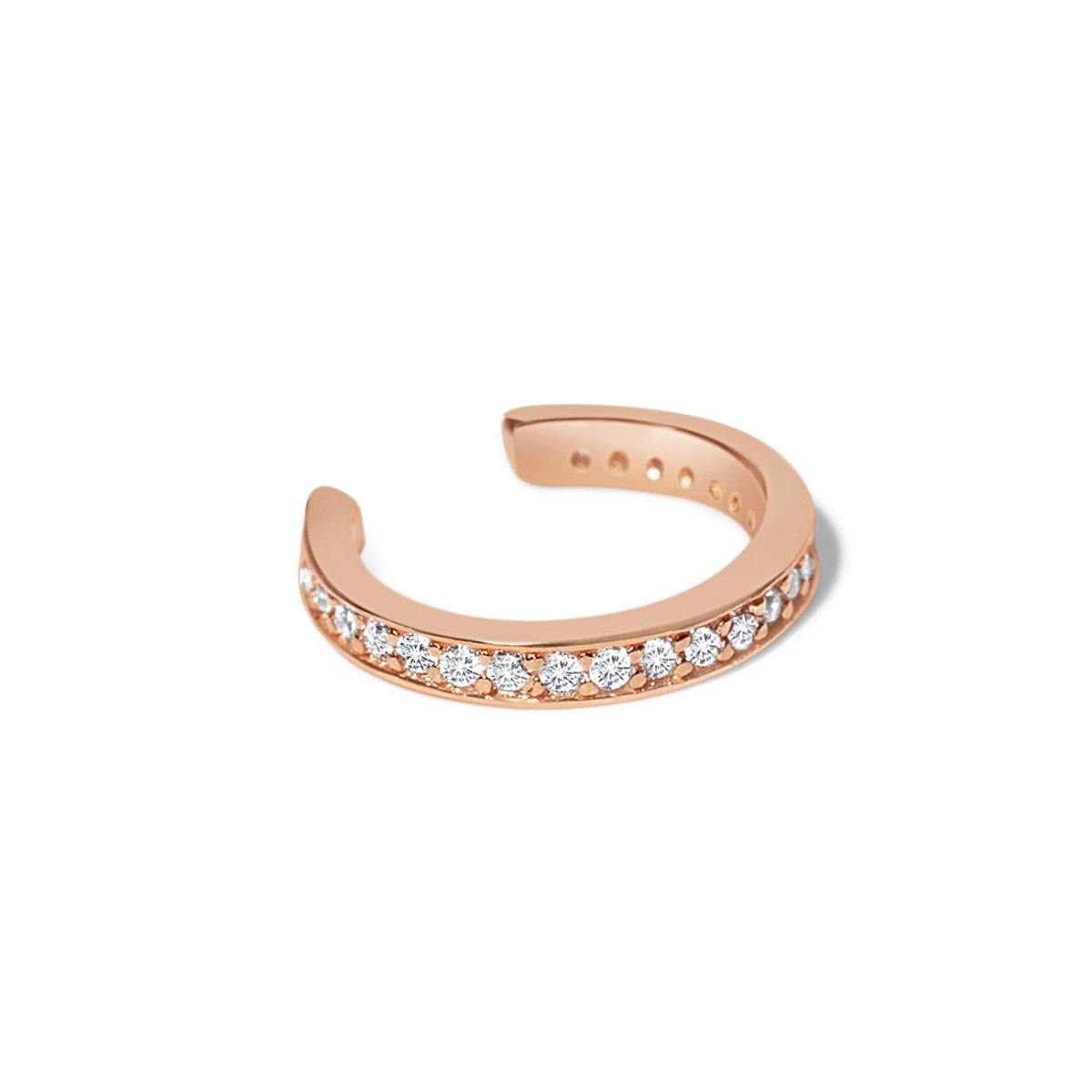 Rose gold vermeil pavé ear cuff set with white zirconia, on a white background