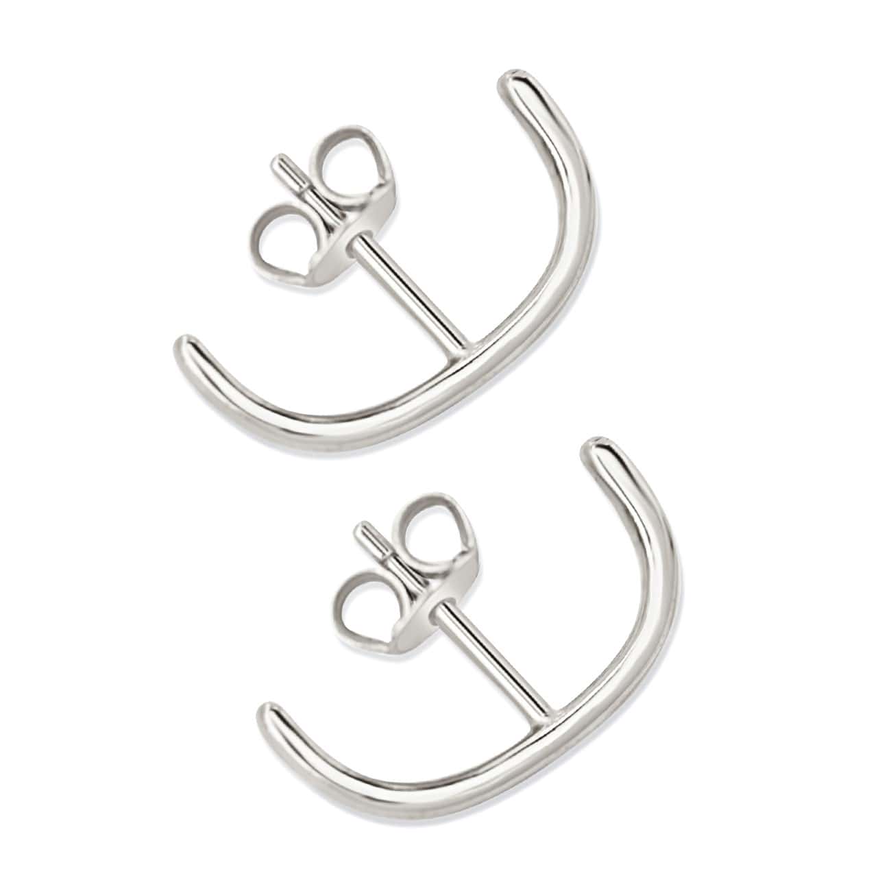Sterling silver curved bar suspender earrings on a white background