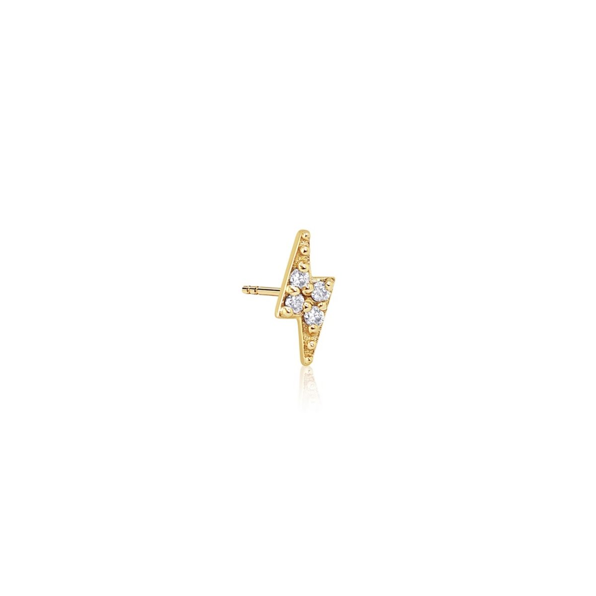 14K gold diamond pavé lightning bolt stud earring on a white background