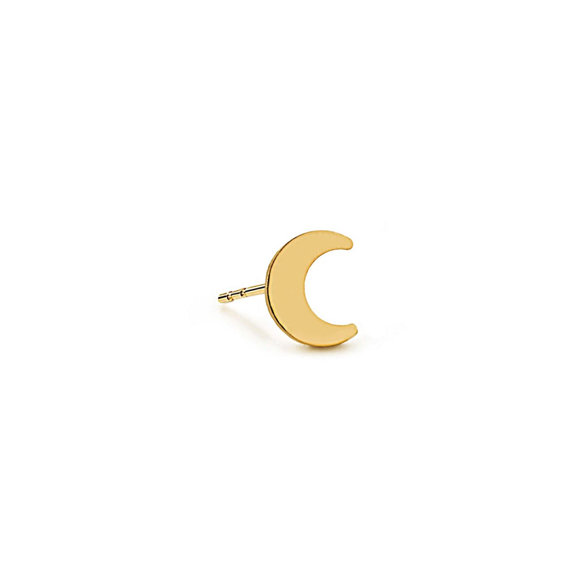 14K gold single crescent moon stud with a smooth finish, on a white background