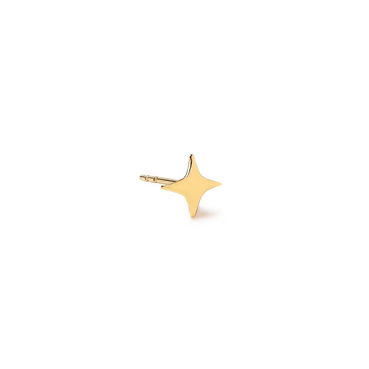 14K gold four-point star single stud earring, side view on a white background