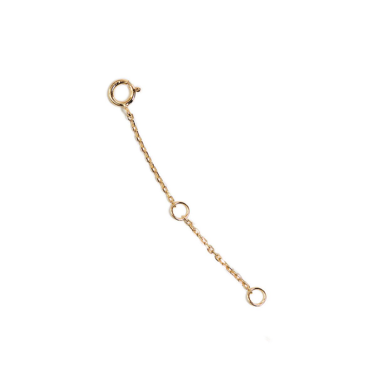 Gold vermeil necklace extender chain with a spring-ring clasp and jump rings, on a white background