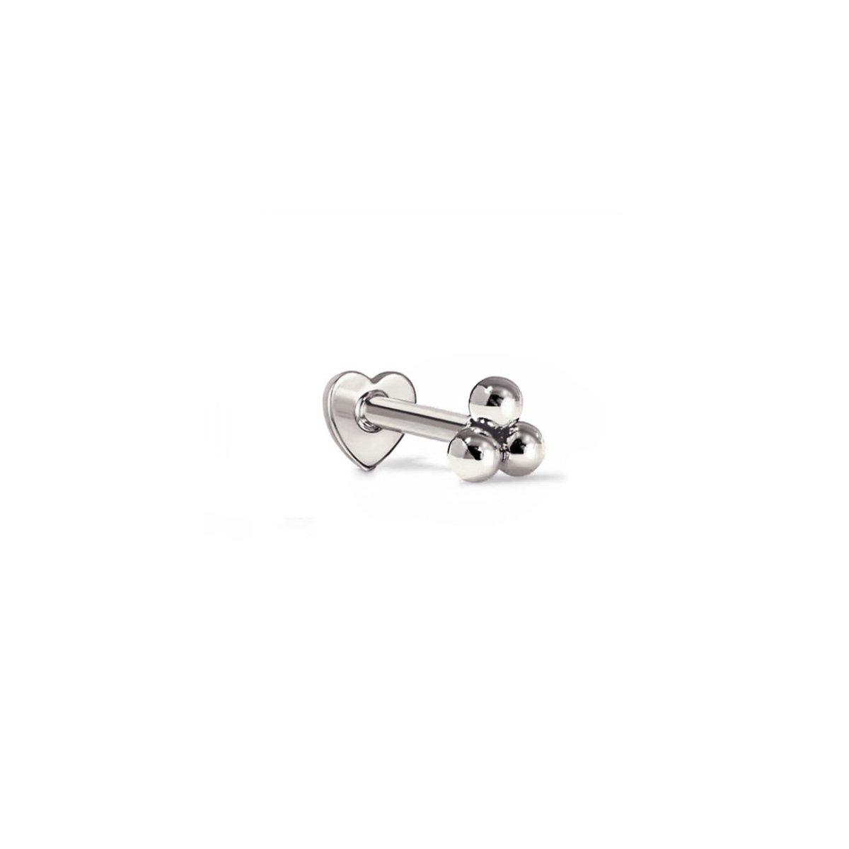 Sterling silver trinity ball flat back stud with a heart-shaped back, on a white background