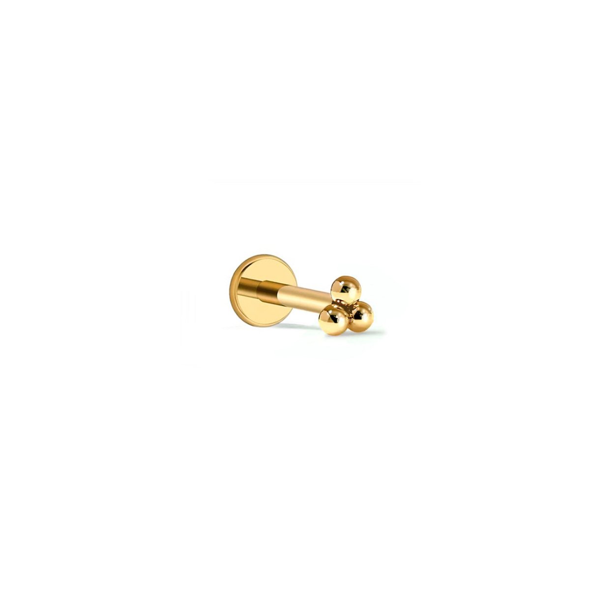 Gold titanium trinity ball flat back stud with a round flat disc back, on a white background