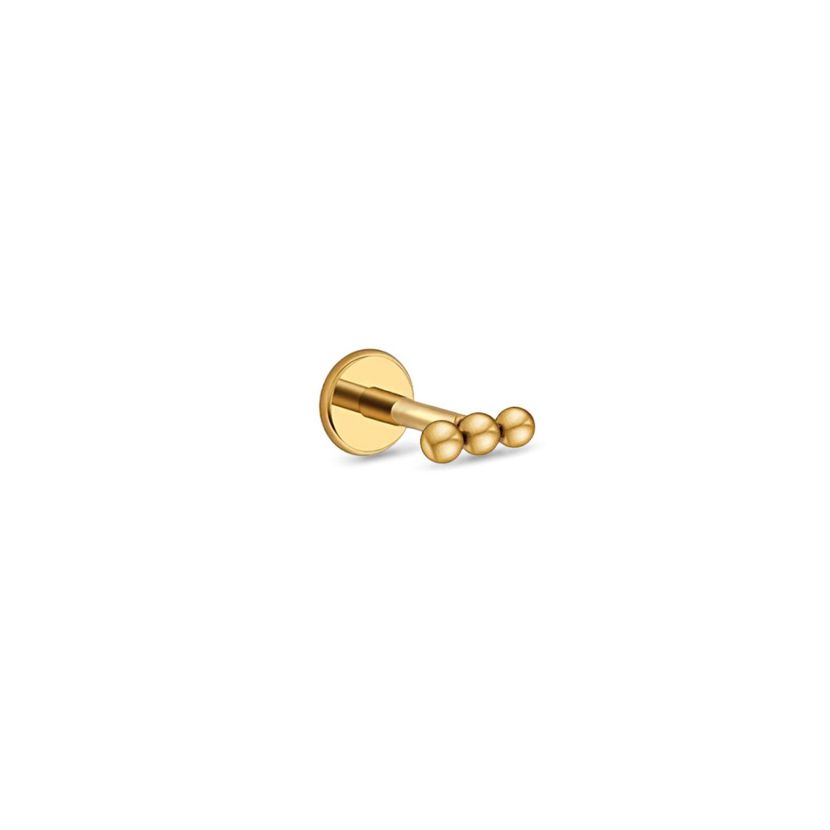 Gold titanium tiny beaded bar flat back stud with a three-bead cluster, on a white background