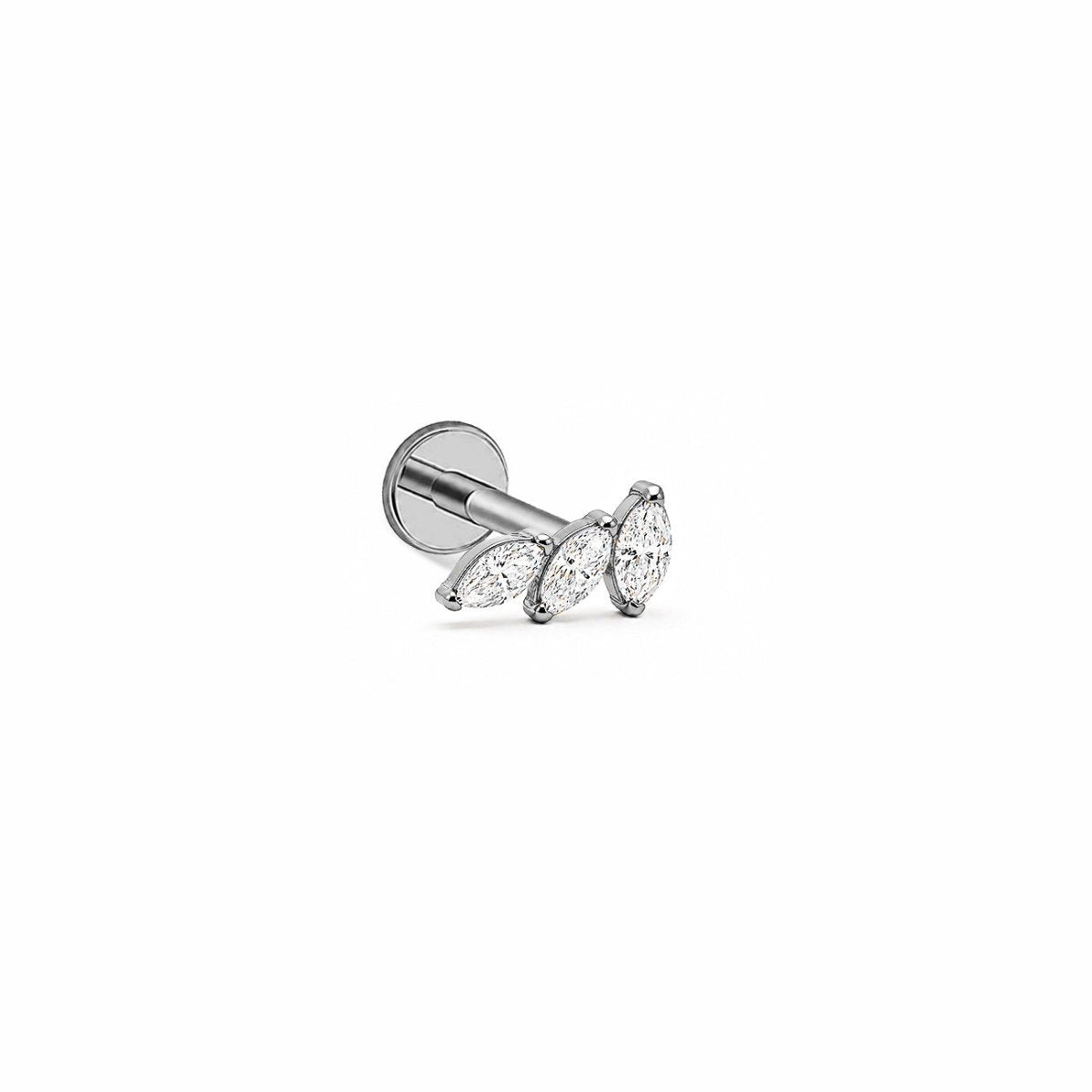 Single titanium flat back stud earring with pear-shaped gemstones on a white background