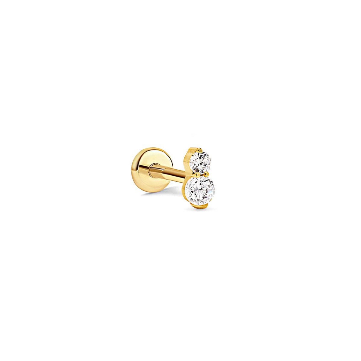 Product image of Pave Duo Stud Earring with 2 tiny White Zirconia stones | #Gemstone_White Zirconia