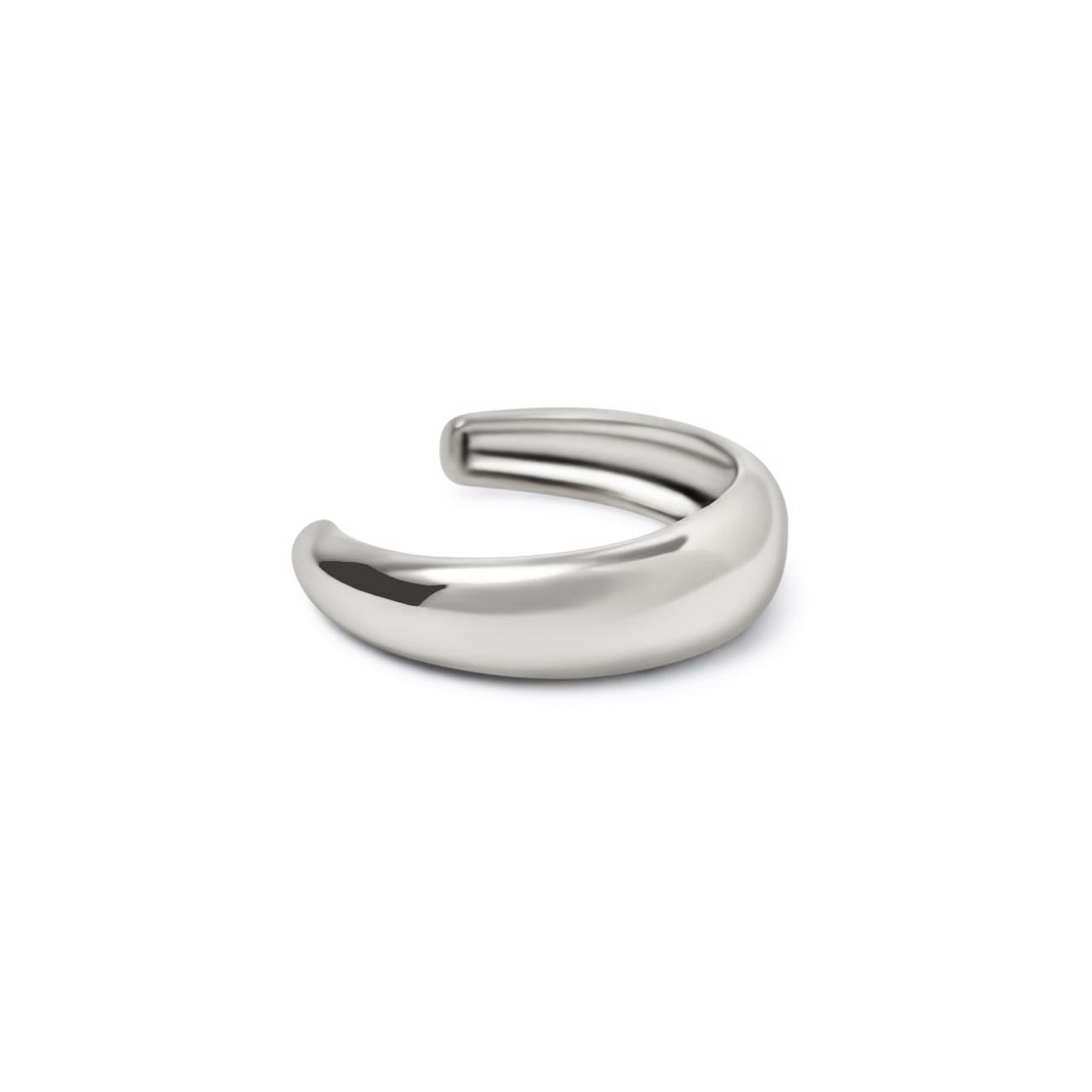 Sterling silver domed conch ear cuff with a tapered open band, on a white background