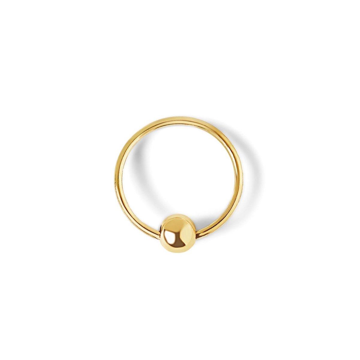 Gold vermeil captive bead ring with a single fixed bead, on a white background