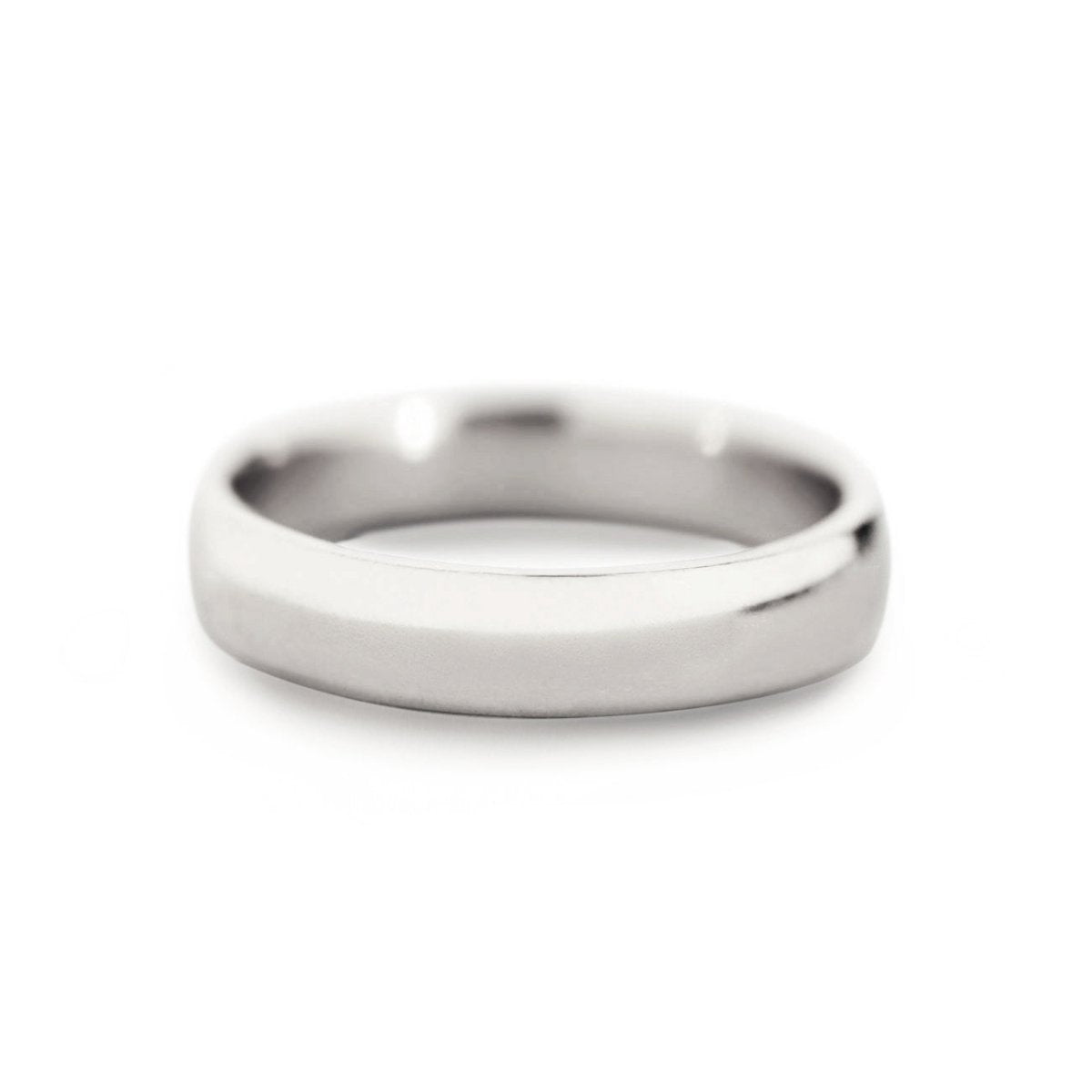 Sterling silver thick domed band ring, shown upright on a white background