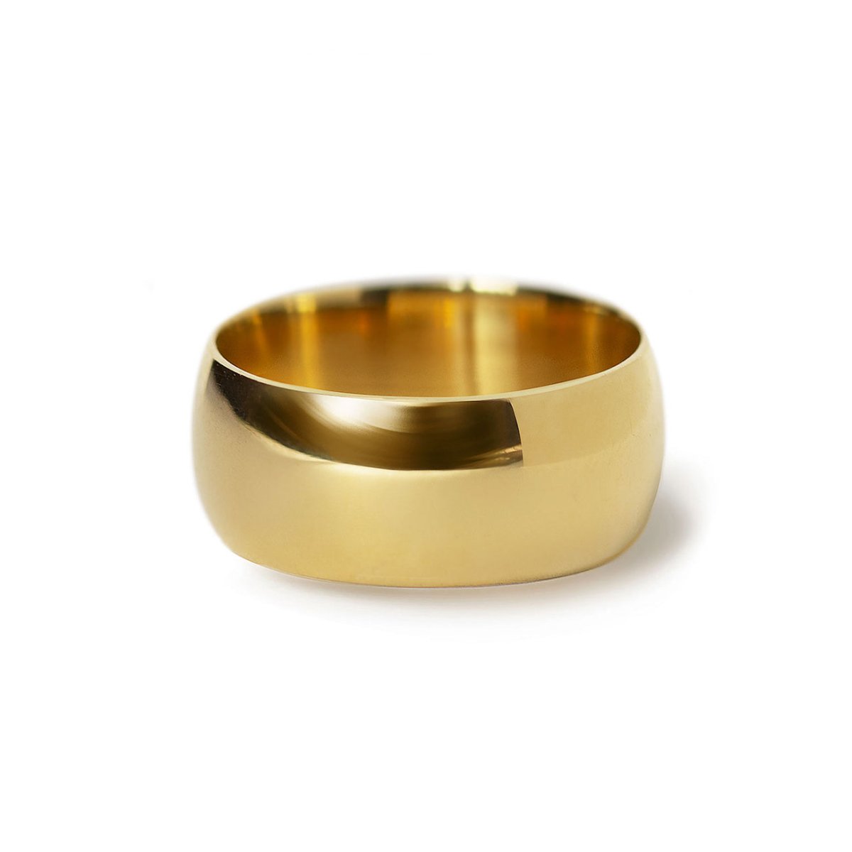 Gold vermeil chunky domed band ring, close-up on a white background
