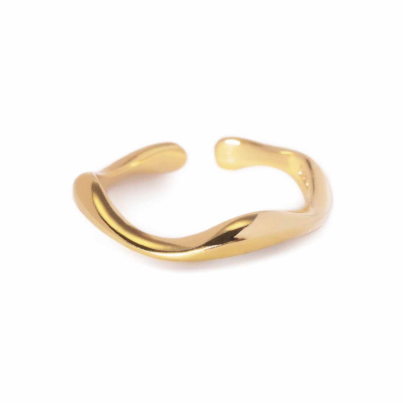 Gold vermeil wavy organic stacking ring, on a white background