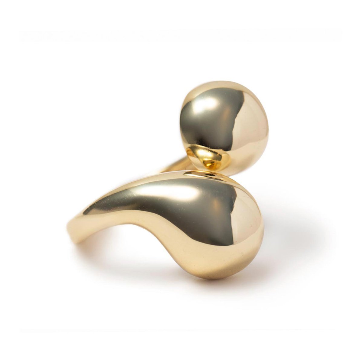 Gold vermeil sculptural bypass ring, on a white background