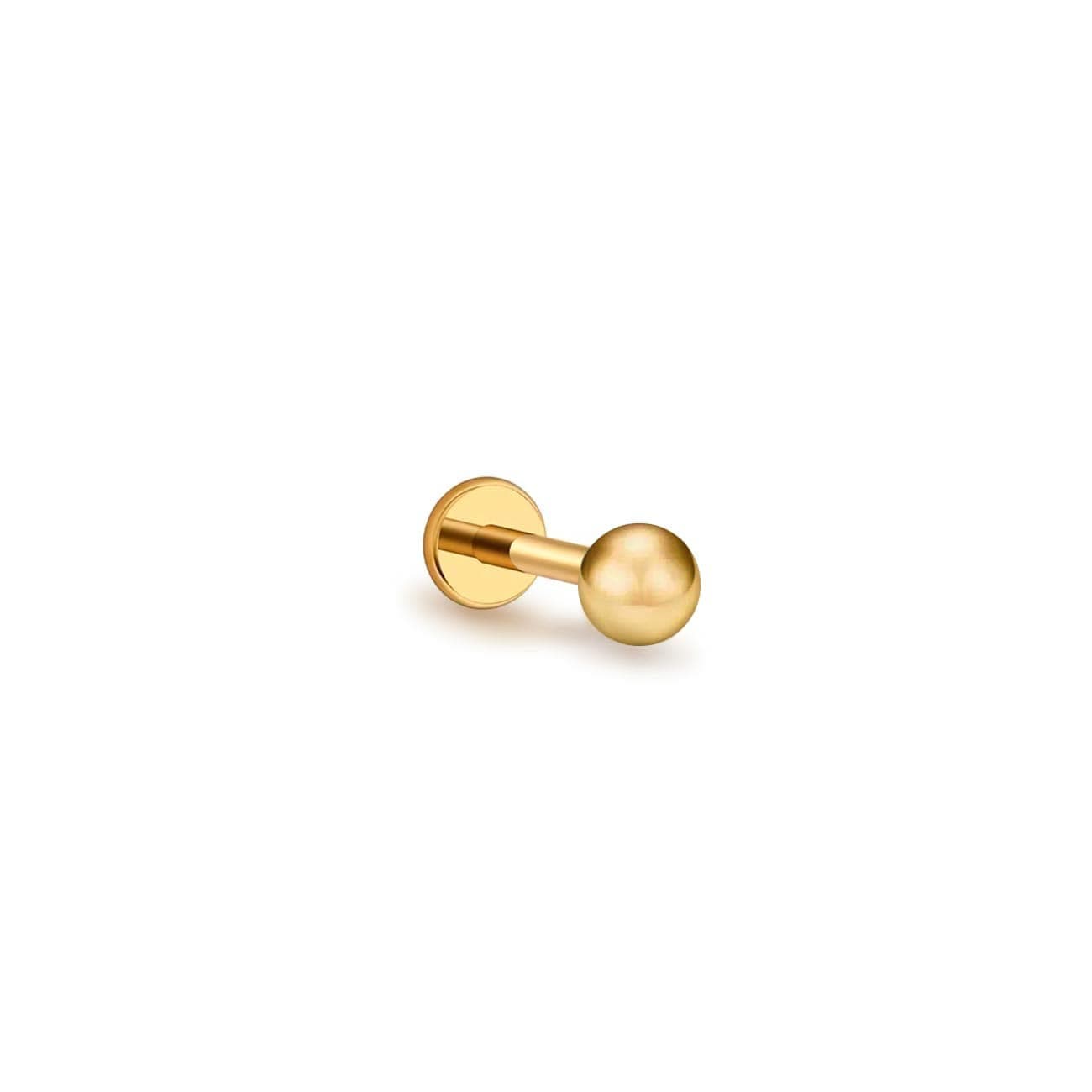 Gold titanium tiny sphere flat back stud with a flat disc back, on a white background