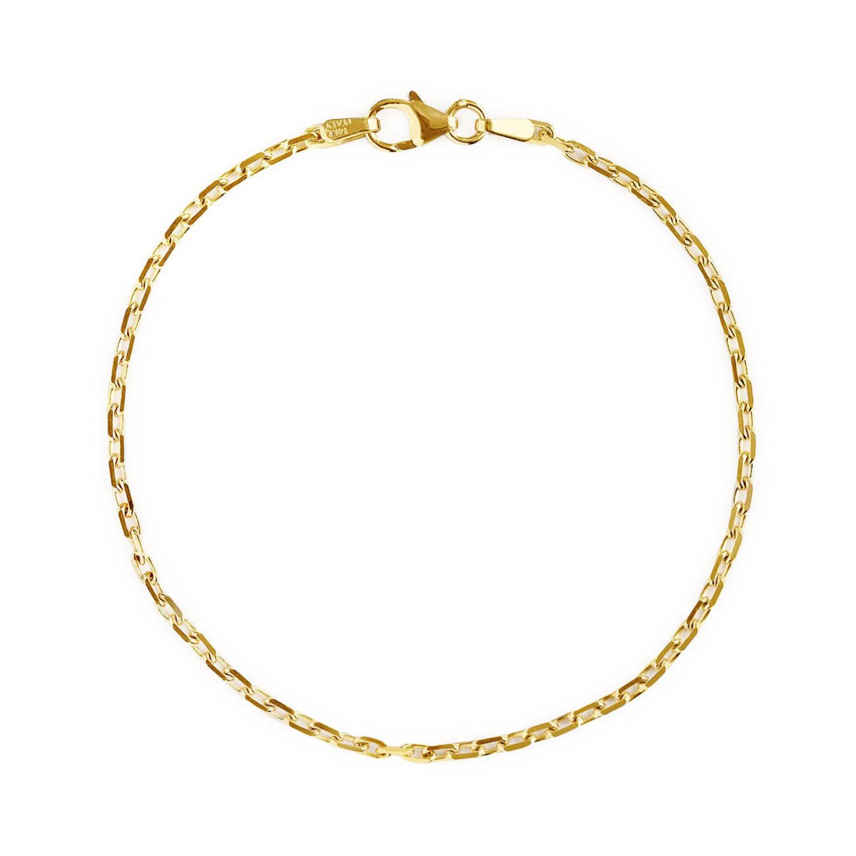 14K gold cable chain bracelet with a lobster clasp, laid flat on a white background
