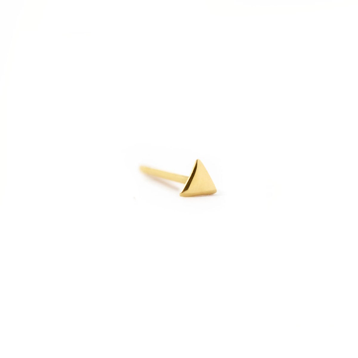 14K gold tiny triangle single stud, on a white background