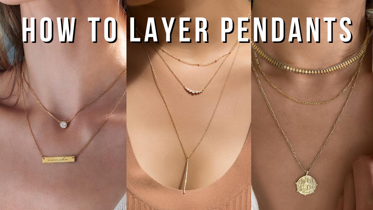 Video preview: how to layer pendants, shown on three models wearing layered gold necklaces