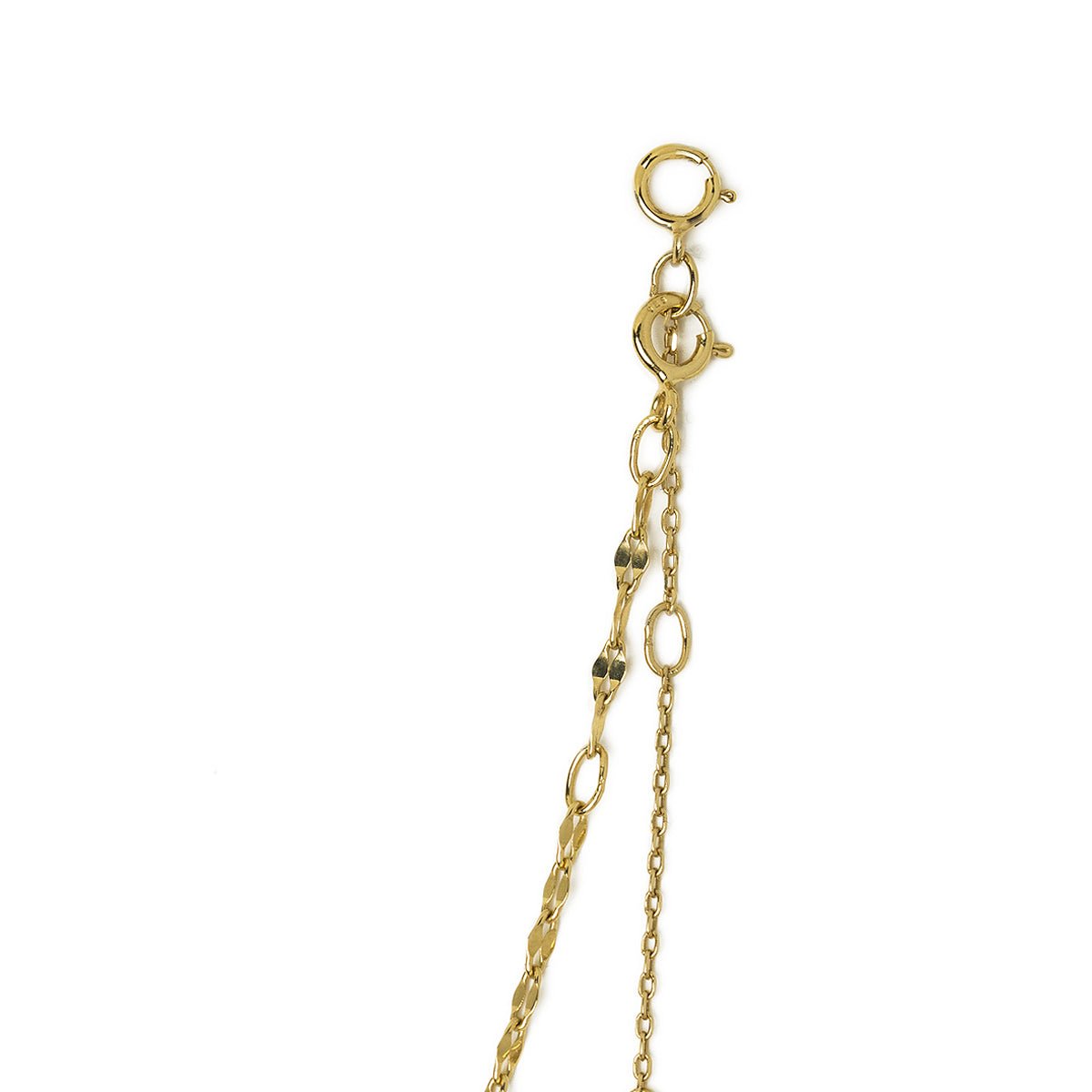 Gold vermeil layered necklace duo with two spring-ring clasps, close-up of the chain detail on a white background