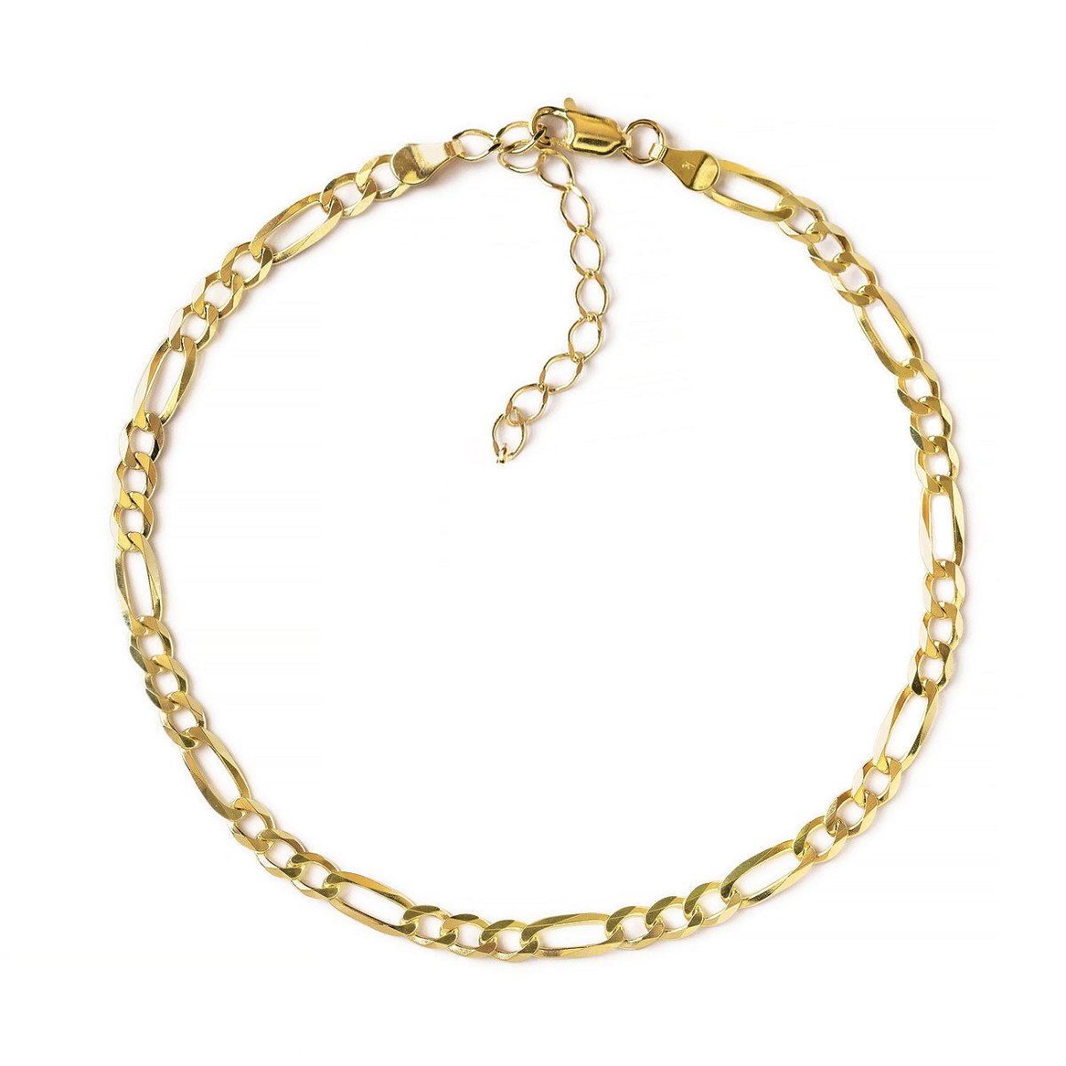 Gold vermeil thick Figaro chain anklet with a lobster clasp, on a white background