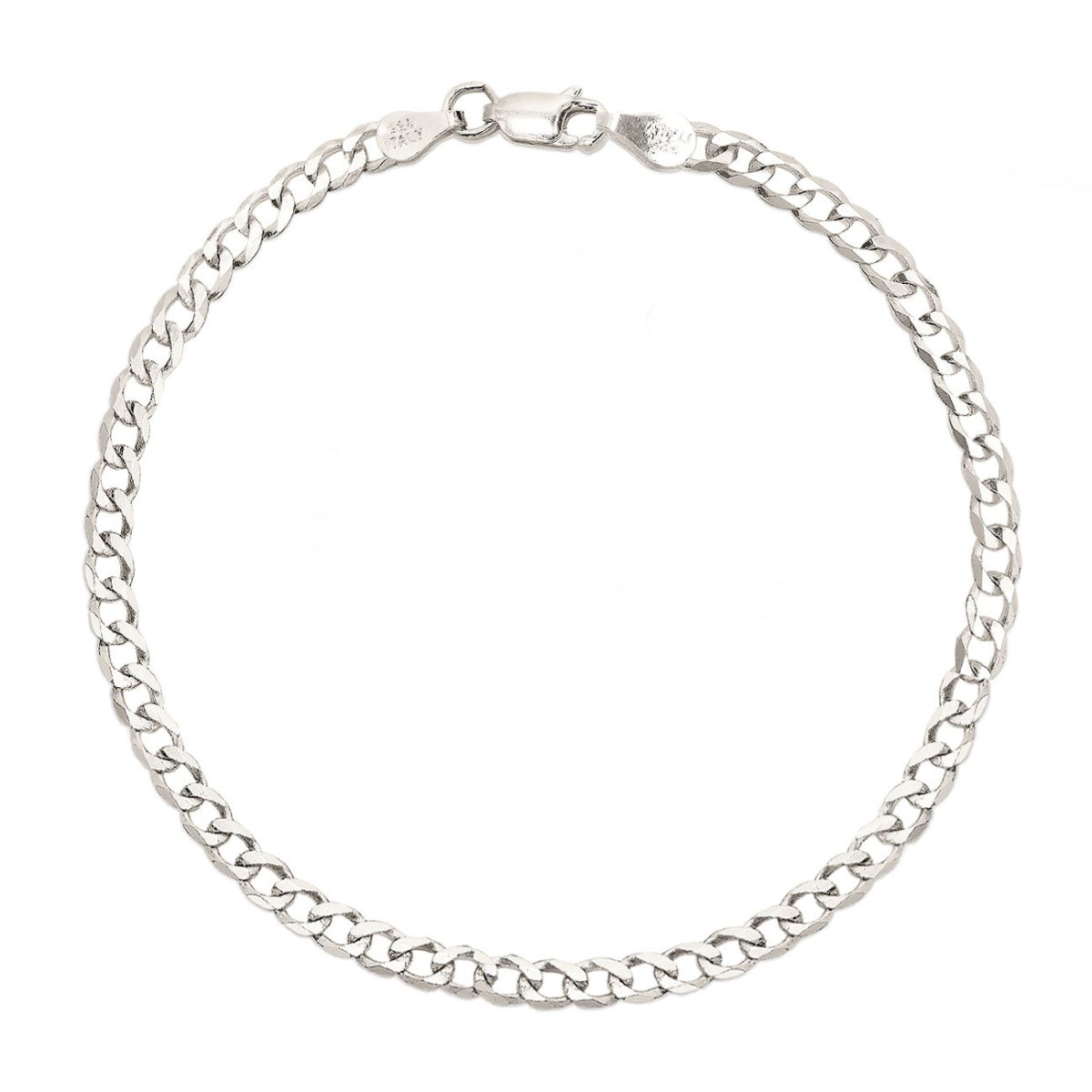 Gold vermeil Cuban curb chain anklet with a lobster clasp, laid flat on a white background
