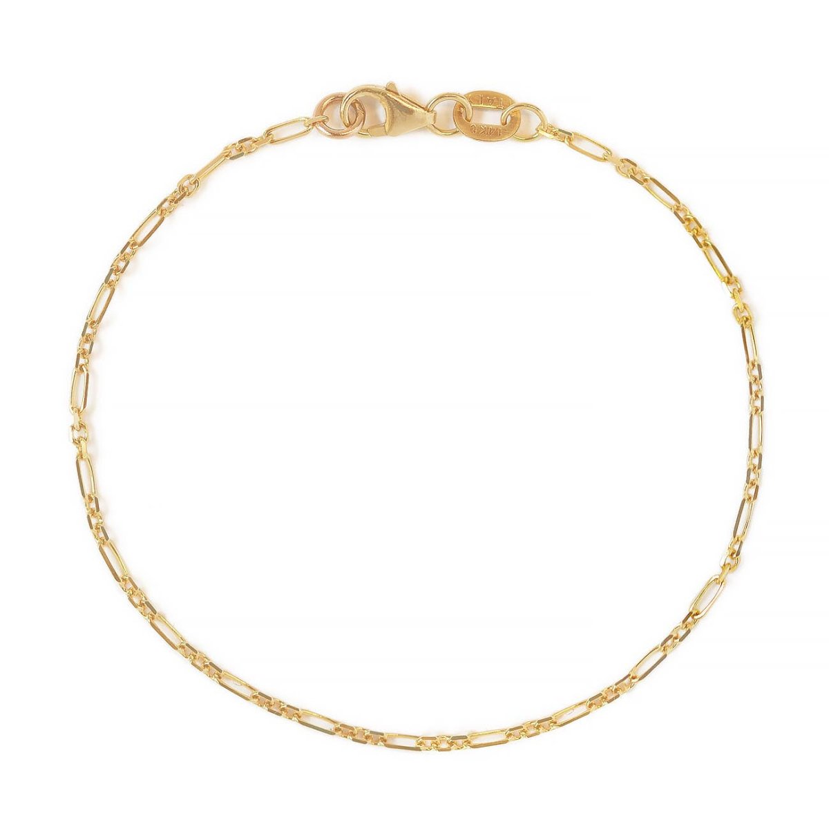 14K gold long-and-short link chain bracelet with a lobster clasp, on a white background