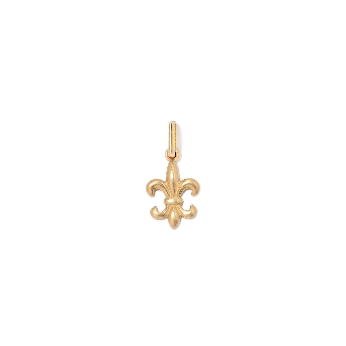 Gold vermeil fleur-de-lis charm with a polished finish, on a white background