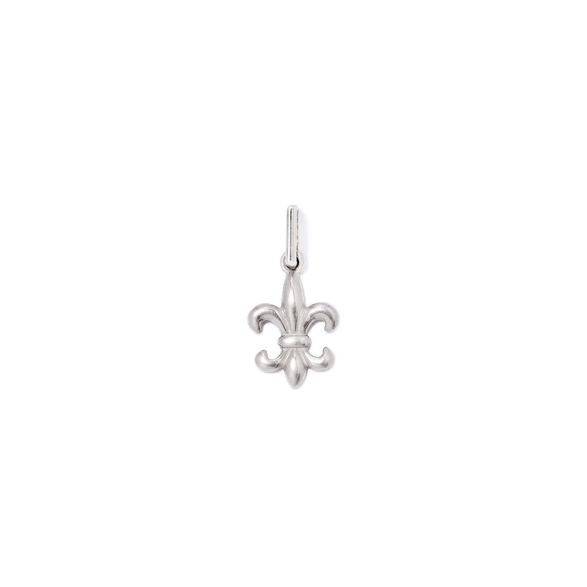Sterling silver fleur-de-lis charm with a polished finish, on a white background