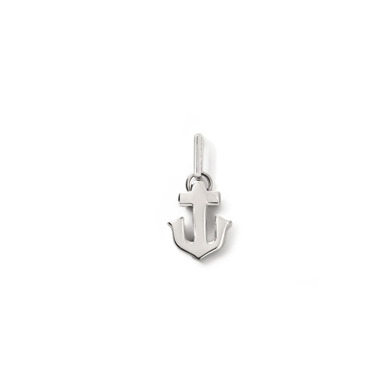 Sterling silver anchor charm pendant, close-up on a white background