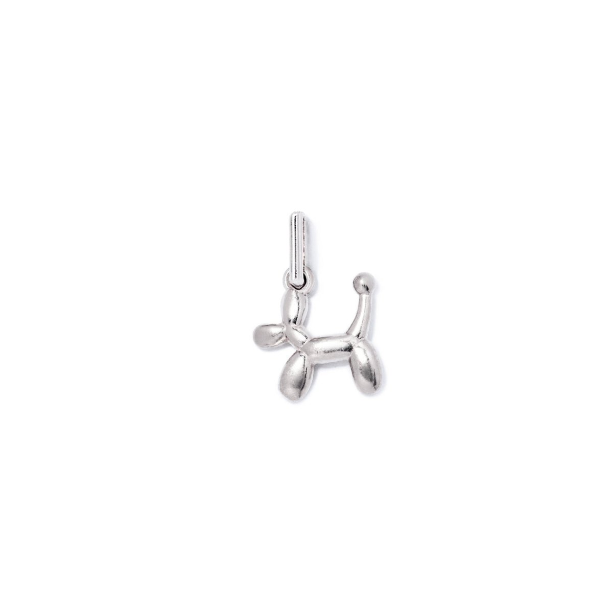 Sterling silver balloon dog charm with a bail, on a white background
