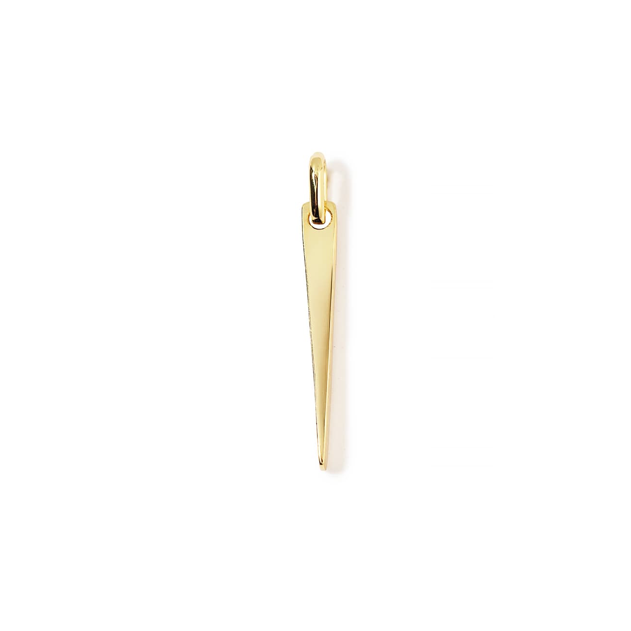 Gold vermeil tapered spike bar charm with a bail, on a white background