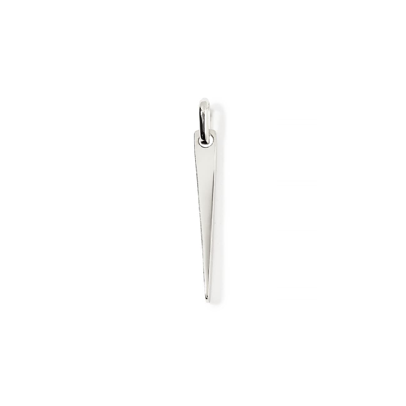 Sterling silver tapered spike bar charm with a bail, on a white background