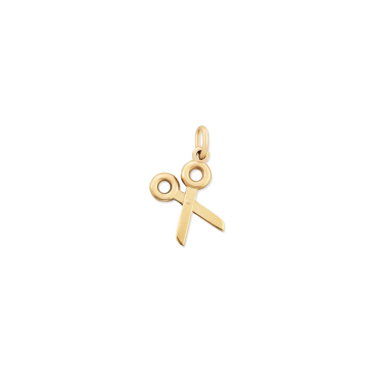 14K gold scissor charm pendant with a jump ring, on a white background