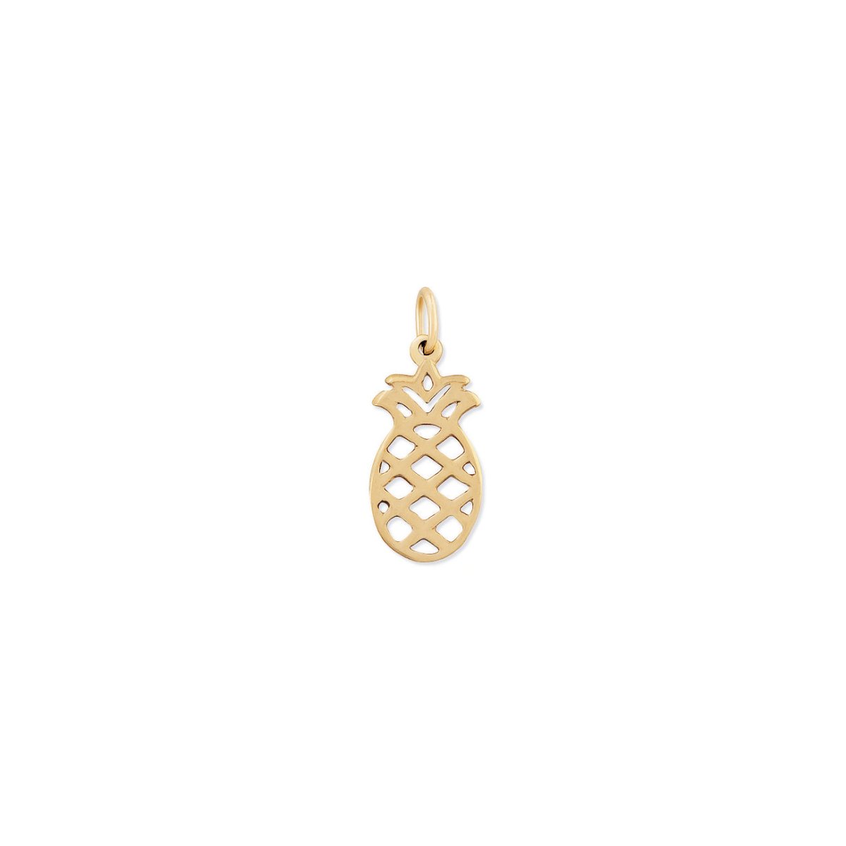 14K gold pineapple charm pendant with cut-out detailing, on a white background