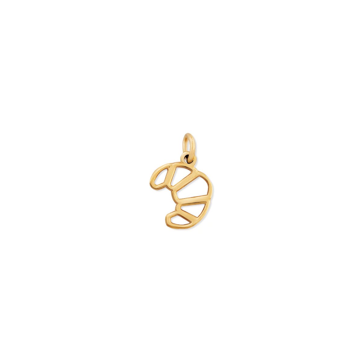 14K gold open croissant charm pendant, on a white background