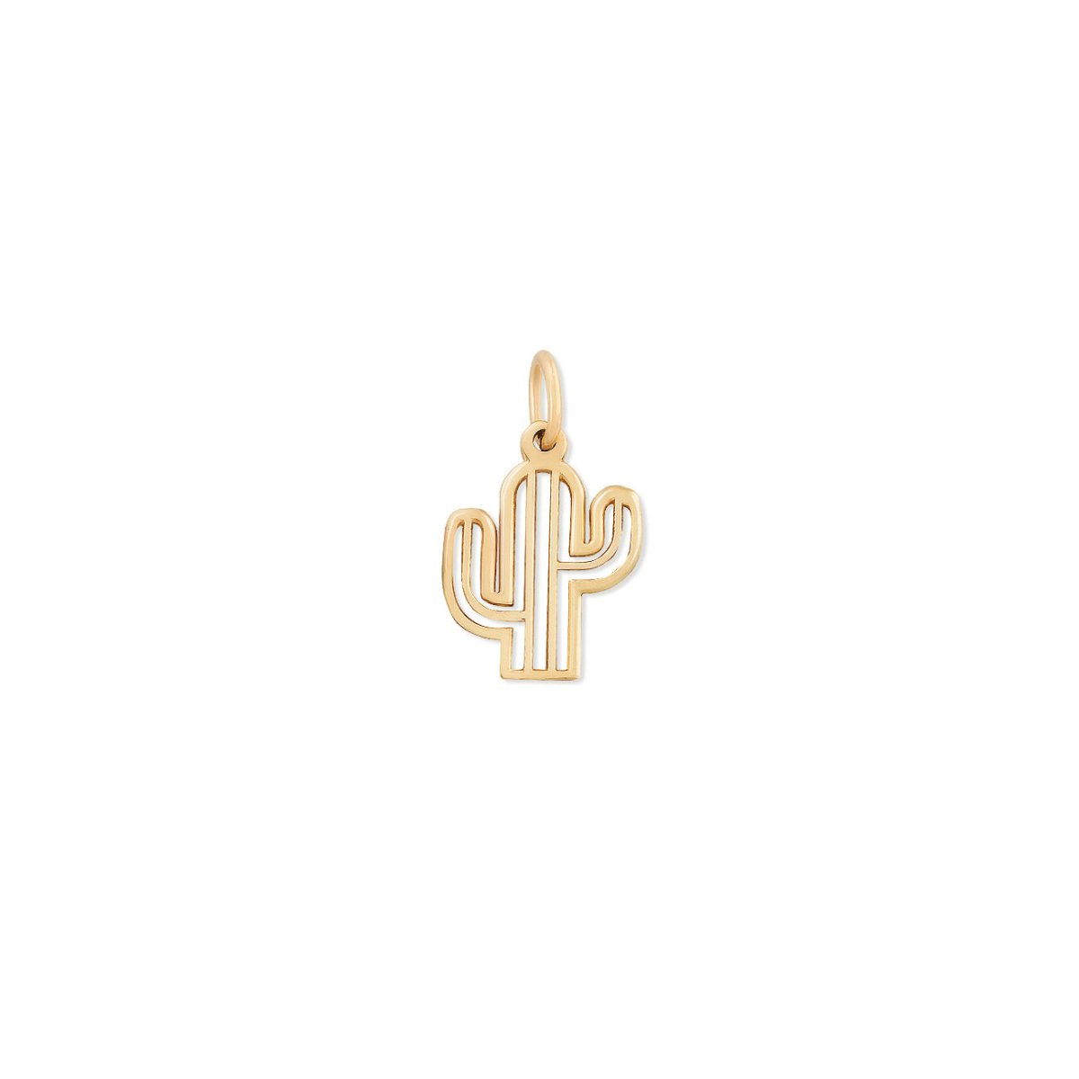 14K gold open cactus charm pendant with a jump ring, on a white background