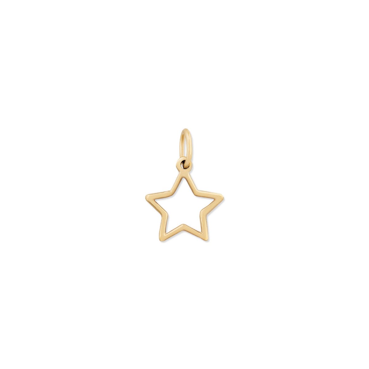 14K gold open star outline charm with a jump ring, on a white background