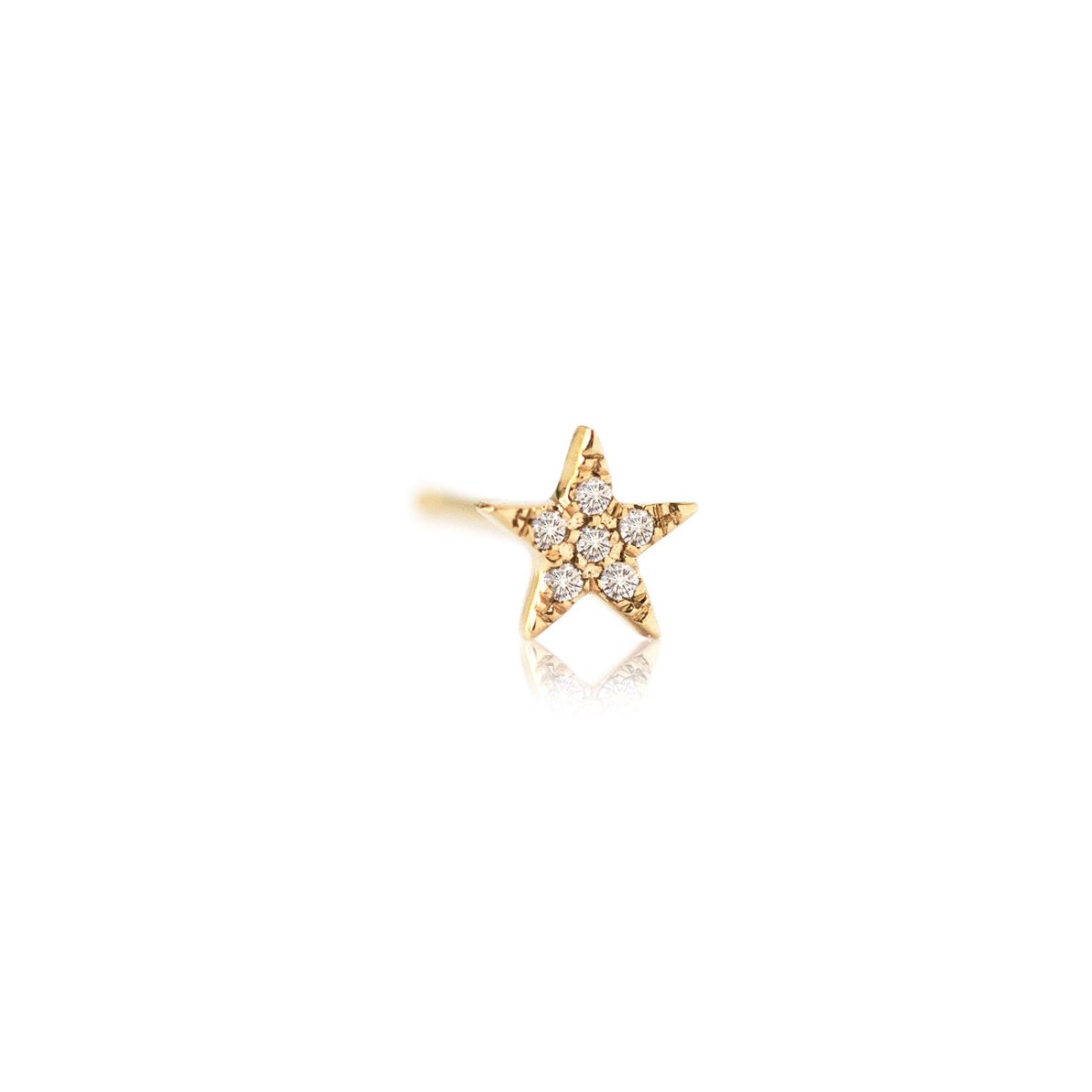 14K gold pavé star single stud earring with clear stones, on a white background