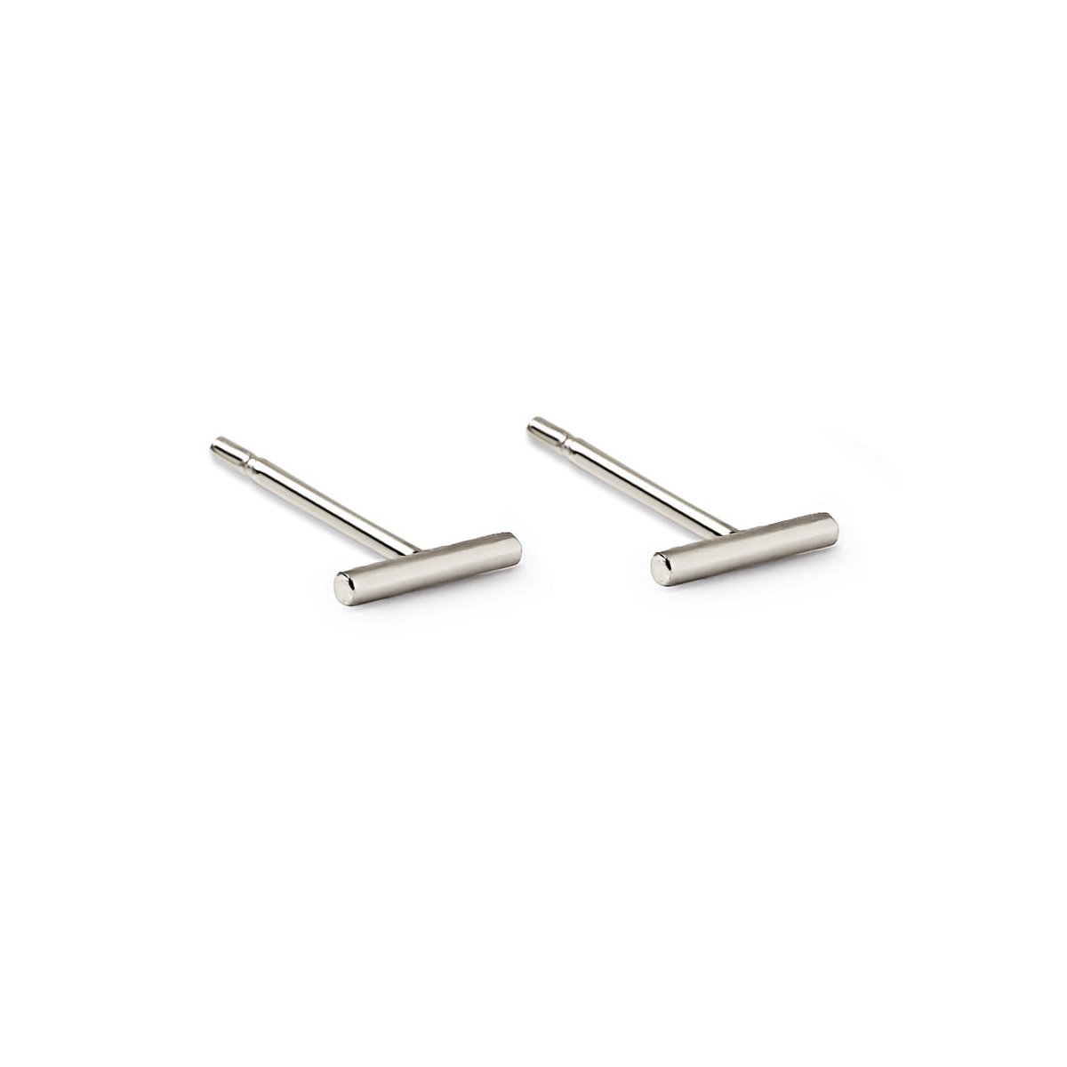 Sterling silver thin bar stud earrings shown as a pair on a white background