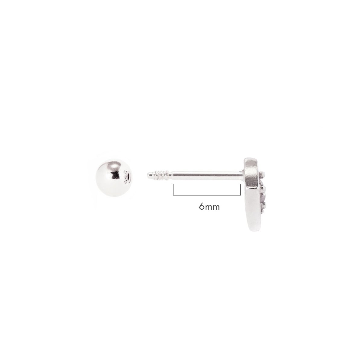 Sterling silver pavé flower stud with clear stones and a ball back, size comparison, 6mm