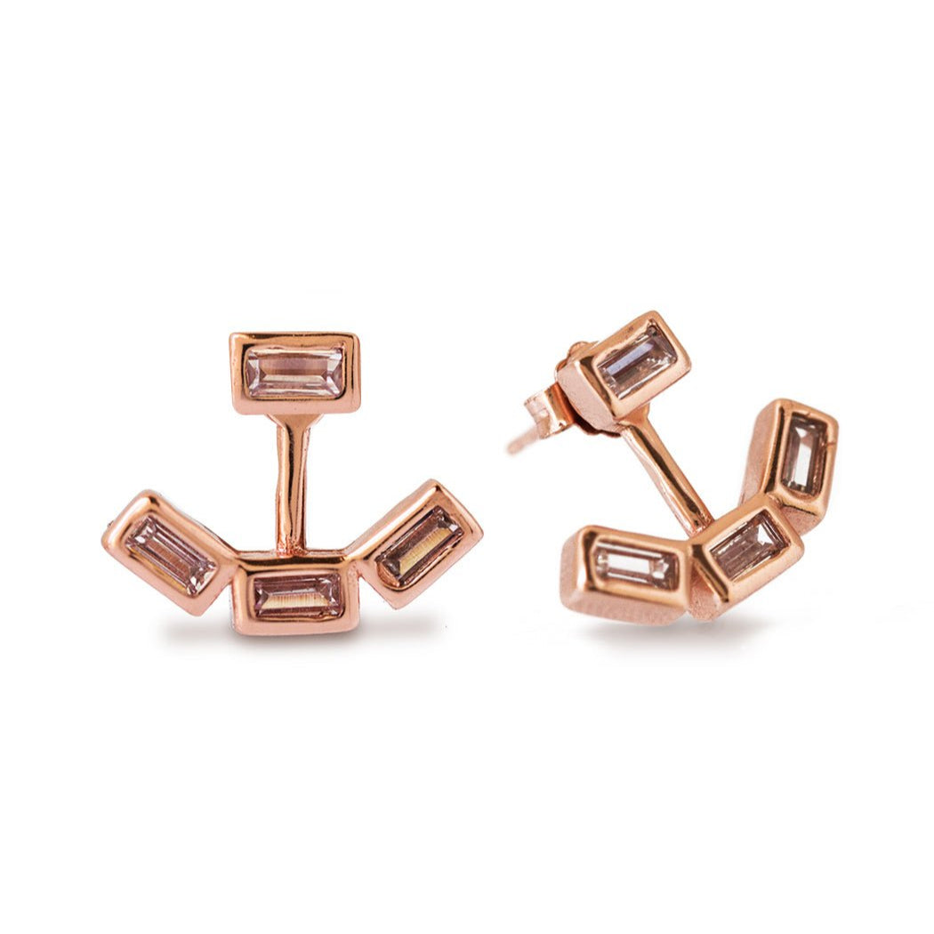 Rose Gold Baguette Ear Jacket Earrings